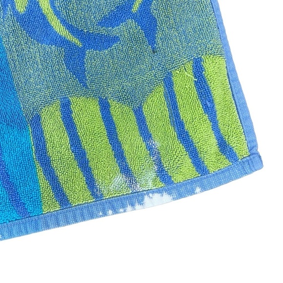 Vintage Mervyn’s Dancing Dolphin Waves Cotton Beach Towel Blue Green 36x64 FLAWS - Picture 16 of 16